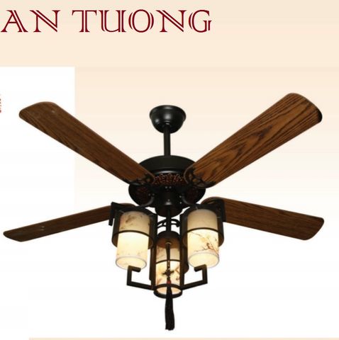  quạt trần đèn cánh gỗ 5 cánh phong cách cổ, cổ điển, cổ xưa 01 indochine 