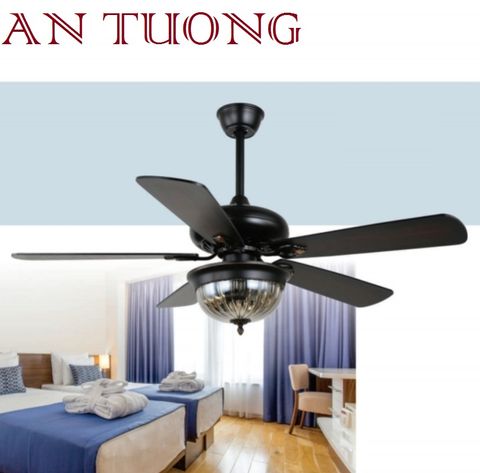  quạt trần đèn cánh gỗ 5 cánh phong cách cổ, cổ điển, cổ xưa 03 indochine 