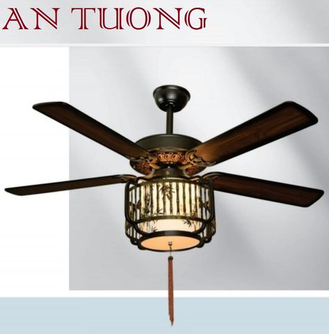  quạt trần đèn cánh gỗ 5 cánh phong cách cổ, cổ điển, cổ xưa 04 indochine 