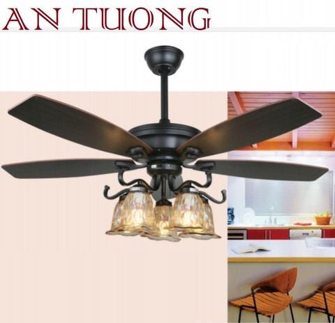  quạt trần đèn cánh gỗ 5 cánh phong cách cổ, cổ điển, cổ xưa 05 indochine 