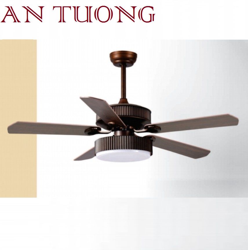 quạt trần đèn cánh gỗ 5 cánh phong cách cổ, cổ điển, cổ xưa 08 indochine