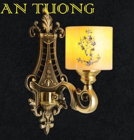  đèn tường đồng nến chao đá cổ điển trang trí cổ điển gắn tường cầu thang, lối đi hành lang cầu thang nhà cổ điển, biệt thự cổ điển 013 