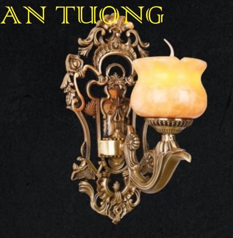  đèn tường đồng nến chao đá cổ điển trang trí cổ điển gắn tường cầu thang, lối đi hành lang cầu thang nhà cổ điển, biệt thự cổ điển 015 