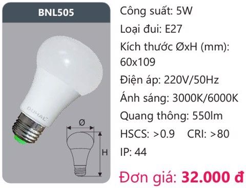 BÓNG ĐÈN LED DUHAL 5W SBNL505