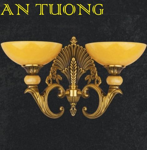  đèn tường đồng nến chao đá cổ điển trang trí cổ điển gắn tường cầu thang, lối đi hành lang cầu thang nhà cổ điển, biệt thự cổ điển 01 