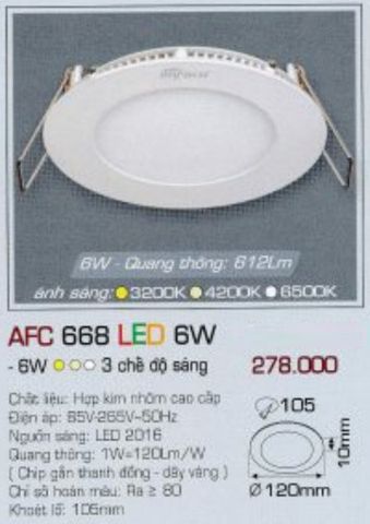  ĐÈN LED DOWNLIGHT ÂM TRẦN ĐỔI MÀU / 3 MÀU / 3 CHẾ ĐỘ ANFACO 6W AFC668 / AFC 668 