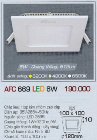  ĐÈN LED DOWNLIGHT ÂM TRẦN VUÔNG ANFACO 6W AFC669 / AFC 669 