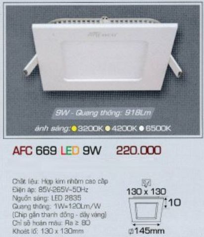  ĐÈN LED DOWNLIGHT ÂM TRẦN VUÔNG ANFACO 9W AFC669 / AFC 669 