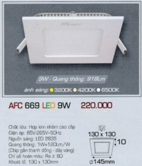 ĐÈN LED DOWNLIGHT ÂM TRẦN VUÔNG ANFACO 9W AFC669 / AFC 669