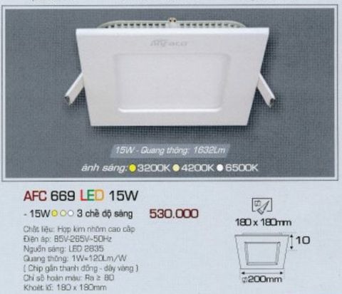  ĐÈN LED DOWNLIGHT ÂM TRẦN VUÔNG ĐỔI MÀU ANFACO 15W AFC669 / AFC 669 