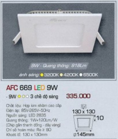  ĐÈN LED DOWNLIGHT ÂM TRẦN VUÔNG ĐỔI MÀU ANFACO 9W AFC669 / AFC 669 