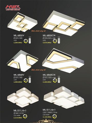  Đèn chùm mâm led ốp trần trang trí phòng khách hufa ML 6855V - ML 6855CN - ML 6860V - ML 6860CN - ML 011/4+1 - ML 011/6+1 