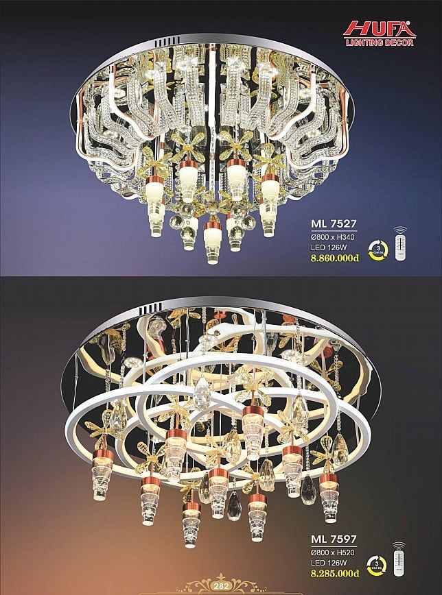 Đèn chùm mâm pha lê led ốp trần trang trí phòng khách hufa ML 7527 - ML 7597