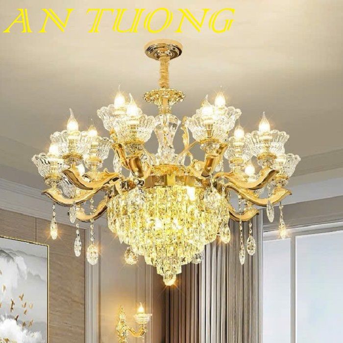 đèn chùm tân cổ điển trang trí phòng khách tân cổ điển 010