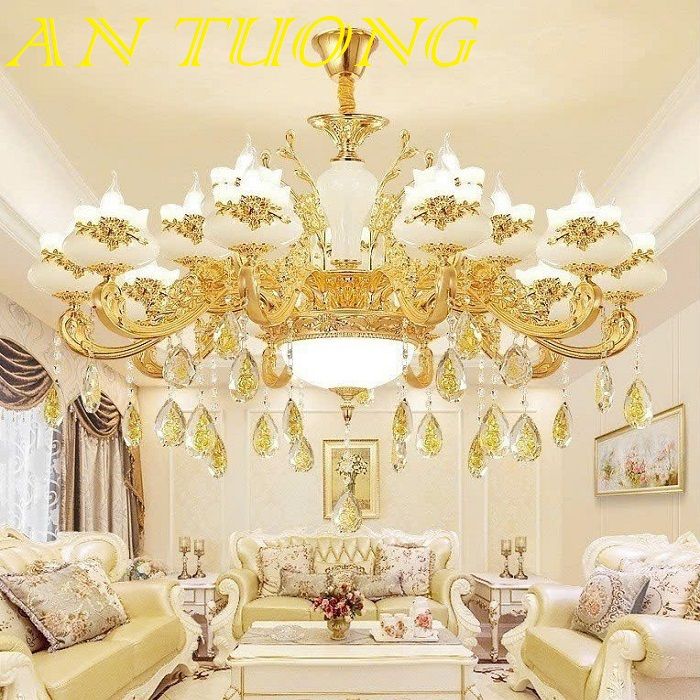 đèn chùm tân cổ điển trang trí phòng khách tân cổ điển 04