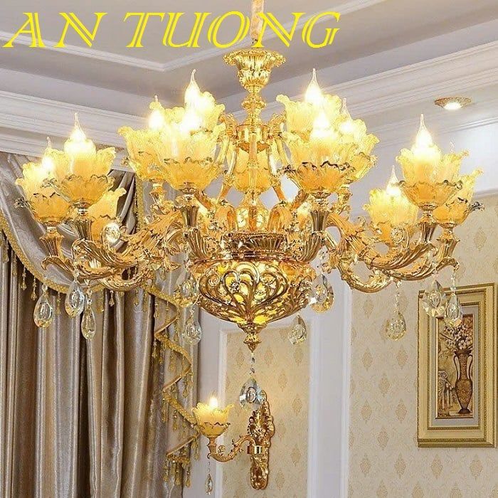 đèn chùm tân cổ điển trang trí phòng khách tân cổ điển 08