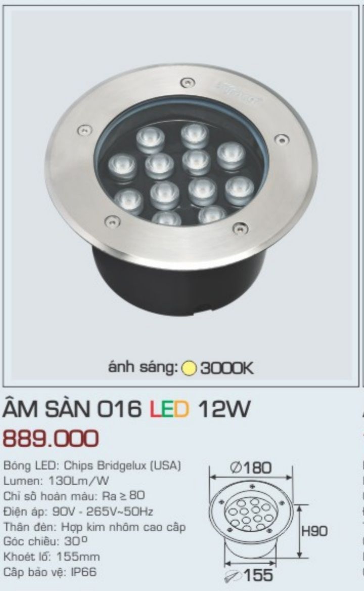 ĐÈN LED ÂM SÀN ANFACO ÂM SÀN 016 LED 12W