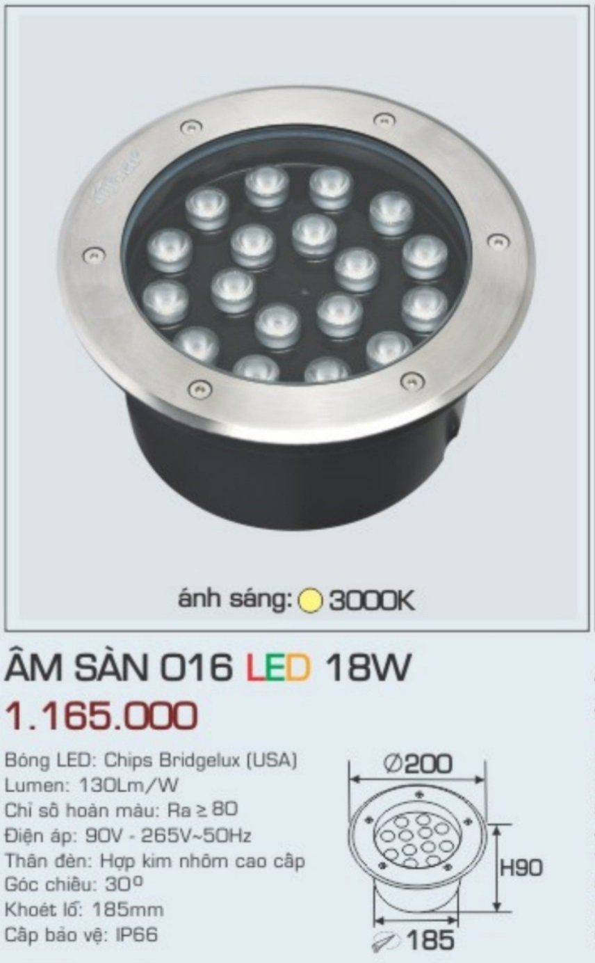 ĐÈN LED ÂM SÀN ANFACO ÂM SÀN 016 LED 18W