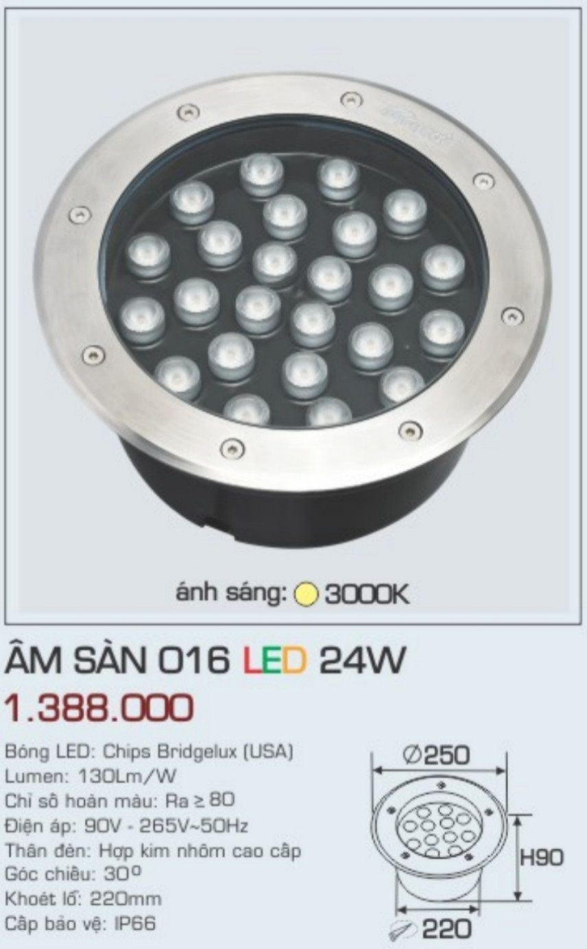 ĐÈN LED ÂM SÀN ANFACO ÂM SÀN 016 LED 24W