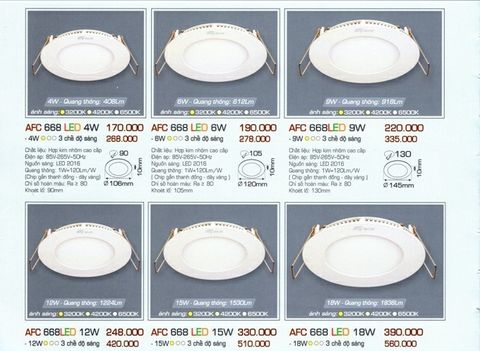  ĐÈN LED ÂM TRẦN ANFACO 9W - AFC668 LED 9W 