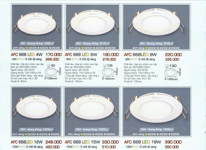 ĐÈN LED ÂM TRẦN ANFACO 9W - AFC668 LED 9W