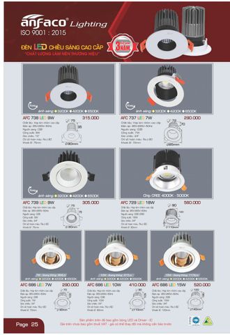  ĐÈN LED ÂM TRẦN ANFACO AFC738 LED 9W / AFC 738 LED 9W, AFC737 LED 7W / AFC 737 LED 7W, AFC739 LED 9W / AFC 739 LED 9W, AFC729 LED 18W / AFC 729 LED 18W, AFC686 LED 7W / AFC 686 LED 7W, AFC686 LED 10W / AFC 686 LED 10W, AFC686 LED 15W / AFC 686 LED 15W 