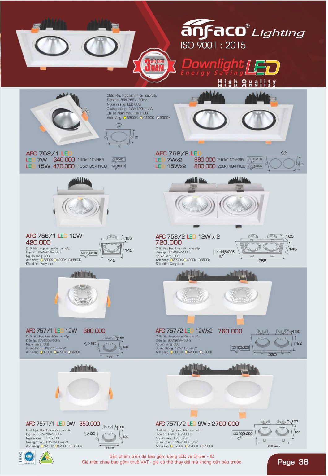 ĐÈN LED ANFACO AFC762/1 LED 7W / AFC 762/1 LED 7W, AFC762/1 LED 15W / AFC 762/1 LED 15W, AFC762/2 LED 7WX2 / AFC 762/2 LED 7WX2, AFC762/2 LED 15W X2/ AFC 762/2 LED 15WX2, AFC758/1 LED 12W / AFC 758/1 LED 12W, AFC758/2 LED 12WX2 / AFC 758/2 LED 12WX2