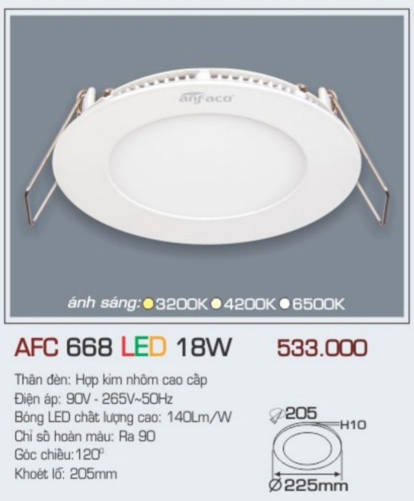 Đèn led âm trần anfaco 18w afc 668 led 18w / afc668 led 18w