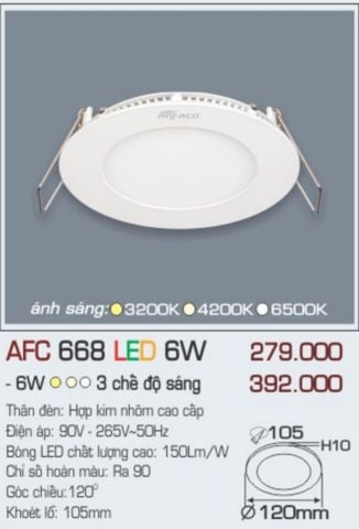  Đèn led âm trần anfaco 6w afc 668 led 6w / afc668 led 6w 