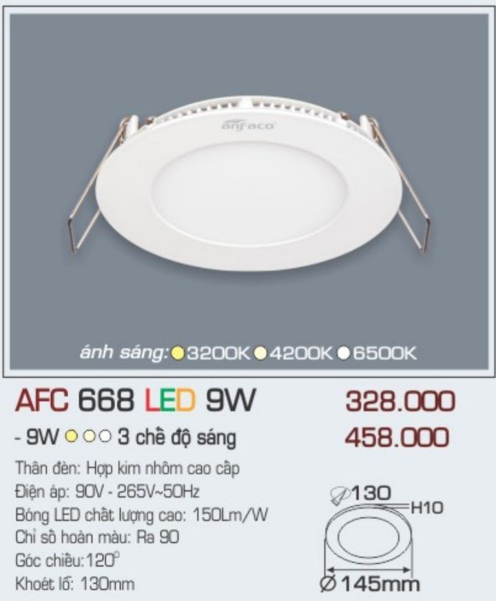 Đèn led âm trần anfaco 9w afc 668 led 9w / afc 668 led 9w