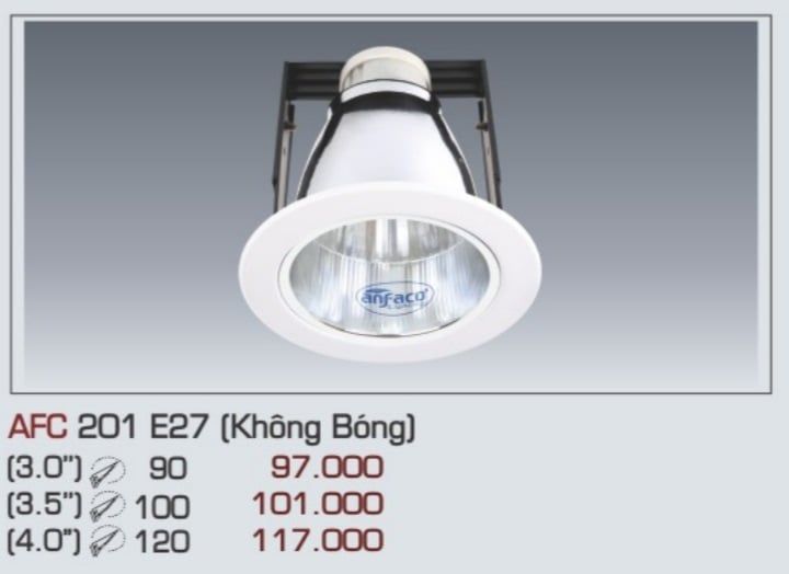 Đèn led âm trần anfaco afc 201 e27