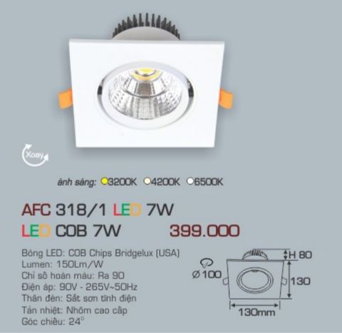  Đèn led âm trần anfaco afc 3181 led 7w 