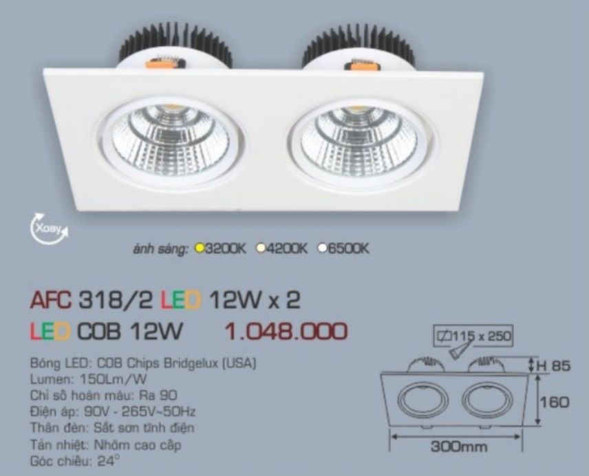 Đèn led âm trần anfaco afc 3182 led 12w x 2