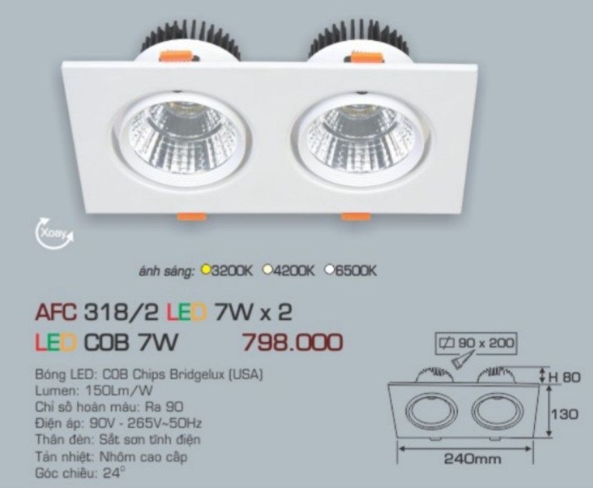 Đèn led âm trần anfaco afc 3182 led 7w x 2