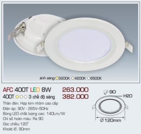  Đèn led âm trần anfaco afc 400t led 8w 