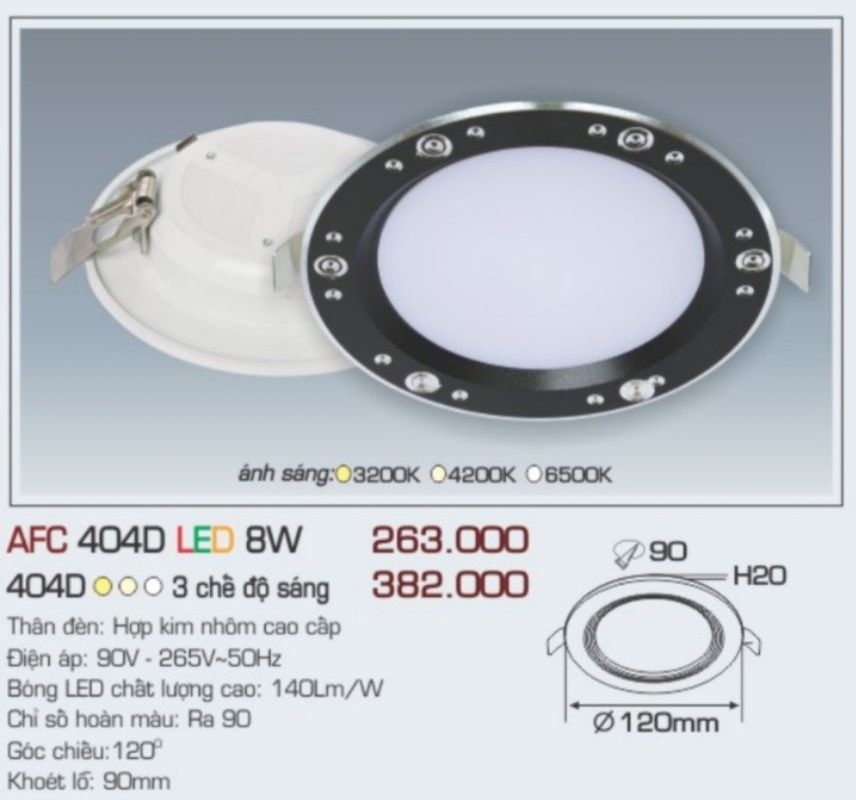 Đèn led âm trần anfaco afc 404d led 8w