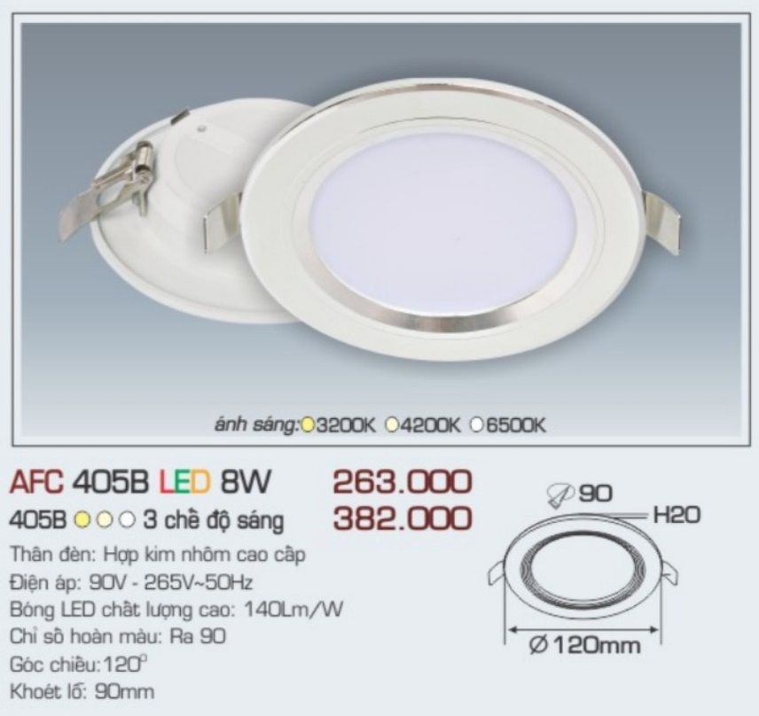 Đèn led âm trần anfaco afc 405b led 8w