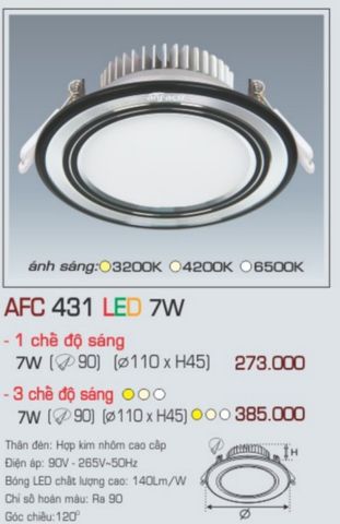  Đèn led âm trần anfaco afc 413 led 7w 