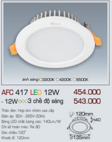  Đèn led âm trần anfaco afc 417 led 12w 