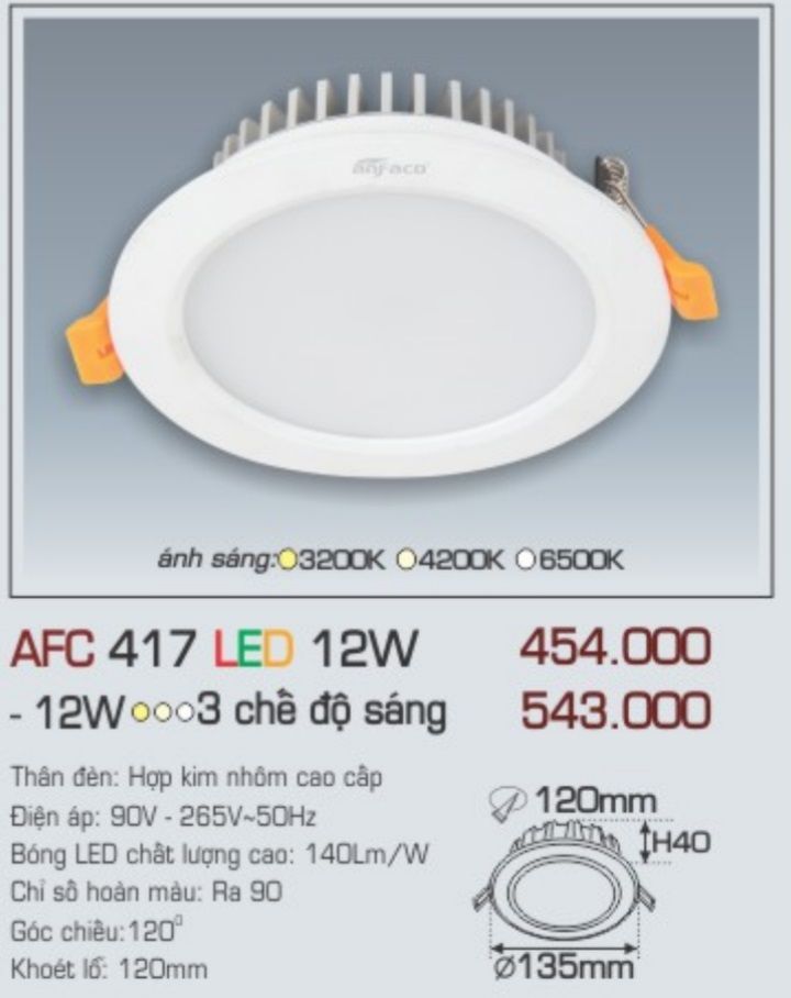 Đèn led âm trần anfaco afc 417 led 12w