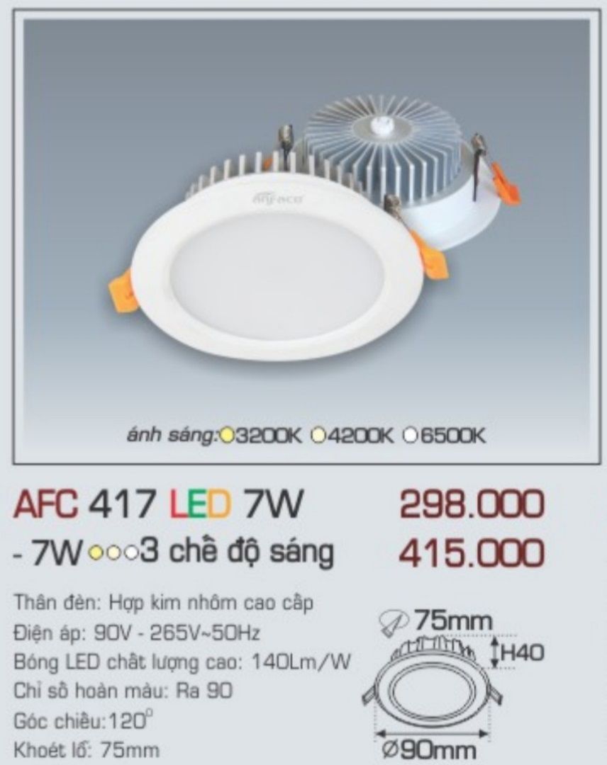 Đèn led âm trần anfaco afc 417 led 7w