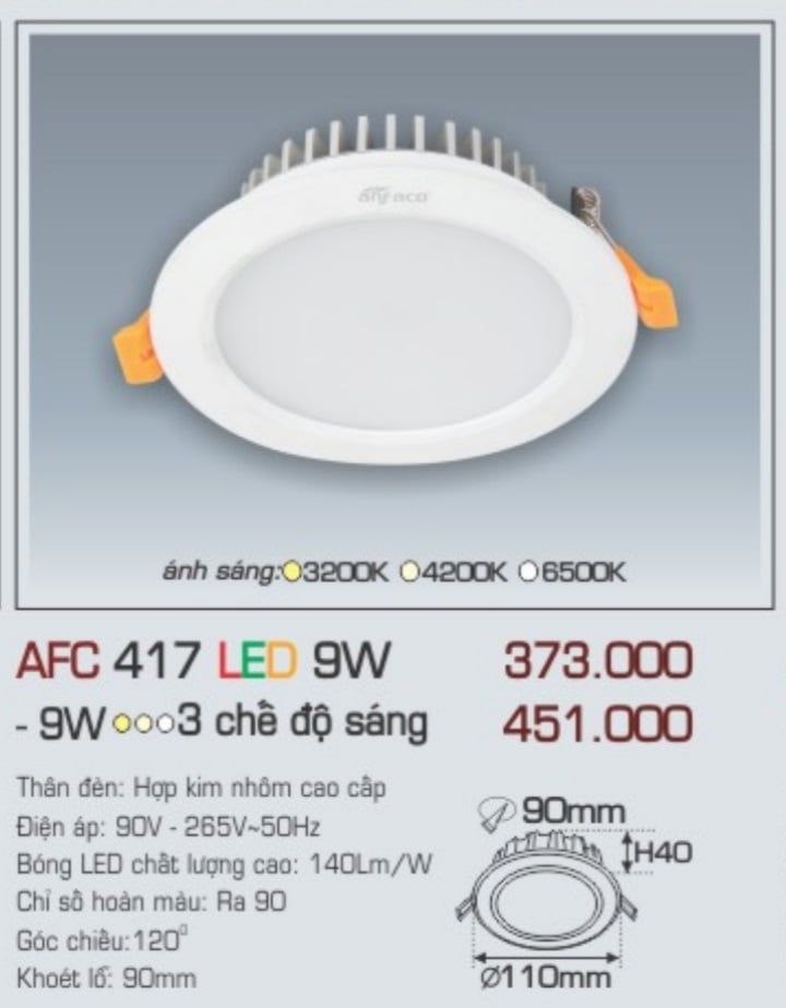 Đèn led âm trần anfaco afc 417 led 9w