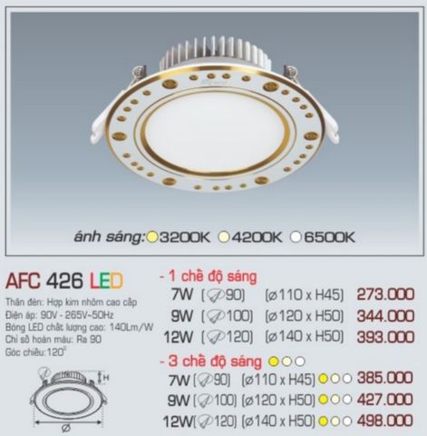  Đèn led âm trần anfaco afc 426 led 7w 9w 12w 