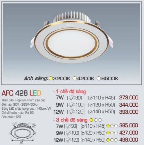  Đèn led âm trần anfaco afc 428 led 7w 9w 12w 