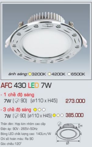  Đèn led âm trần anfaco afc 430 led 7w 