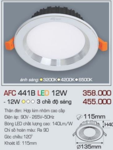  Đèn led âm trần anfaco afc 441b led 12w 