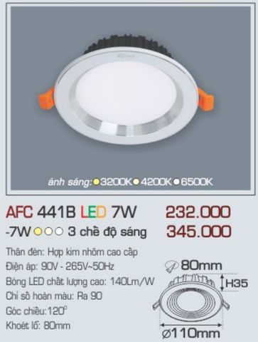  Đèn led âm trần anfaco afc 441b led 7w 