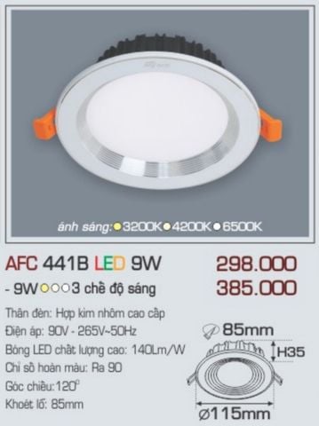  Đèn led âm trần anfaco afc 441b led 9w 