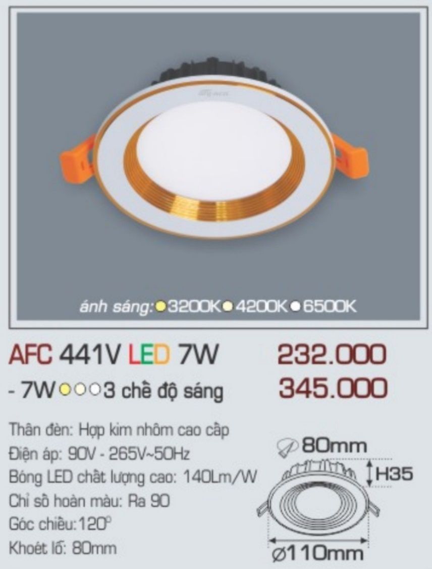 Đèn led âm trần anfaco afc 441v led 7w