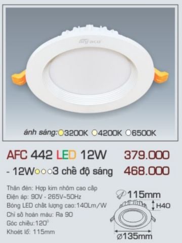  Đèn led âm trần anfaco afc 442 led 12w 